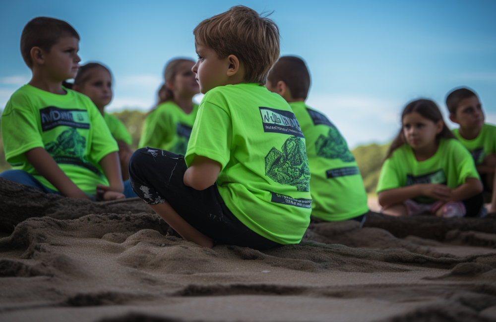 allima80_a_group_of_kids_in_lime_green_shirts_on_the_beach_in_t_a4721a9c-7815-491c-bd55-15b090456f3f